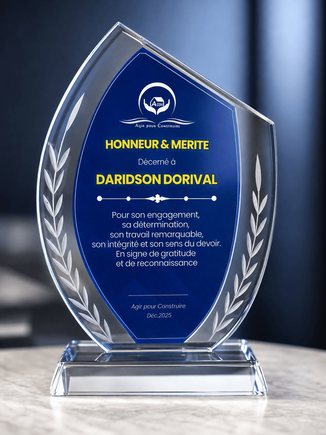 Plaque d'honneur Crystal