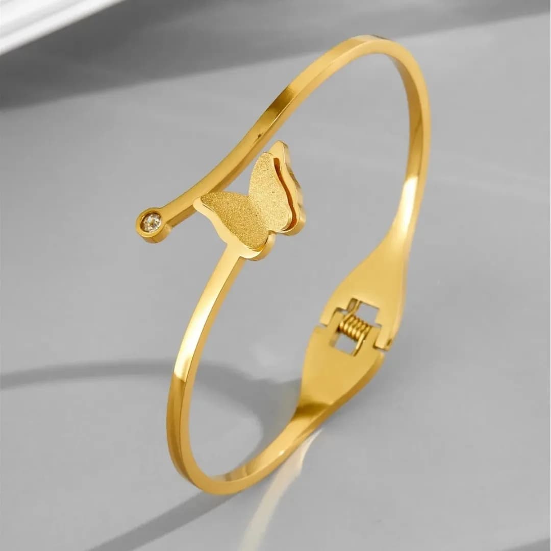 Bracelet Jonc Papillon Doré  à ressort