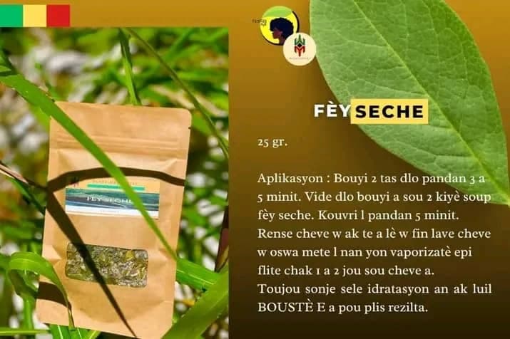 Fèy seche Boustè Nati-Rèl Ayiti, soin naturel pour nourrir et fortifier les cheveux afro.